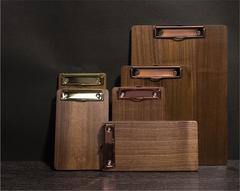 Printable logo black walnut solid wood folder menu plywood writing cafe restaurant wooden retro A4 board clip