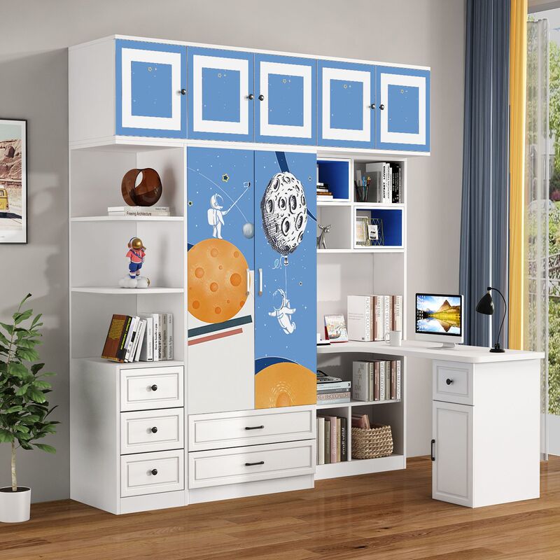 Multifunctional Combination Children's Room Cabinet, Study Table, Two-In-One Corner Computer Desk, Small Apartment Wardrobe, Home Bedroom