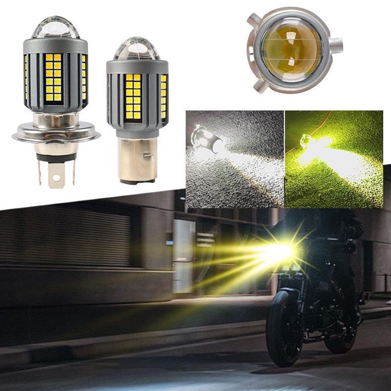 Motorcycle Led Headlight H4 Fisheye Electric Vehicle Headlight Yellow and White Dual-Color High and Low Beam Integrated Three-Claw Two-Claw Light
