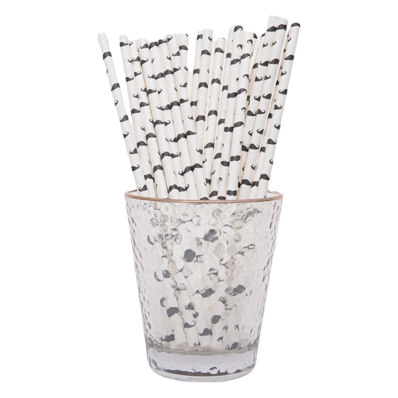 Nueva paja de papel degradable paja de papel desechable blanco y negro gato garra barba fiesta decoración bebida paja