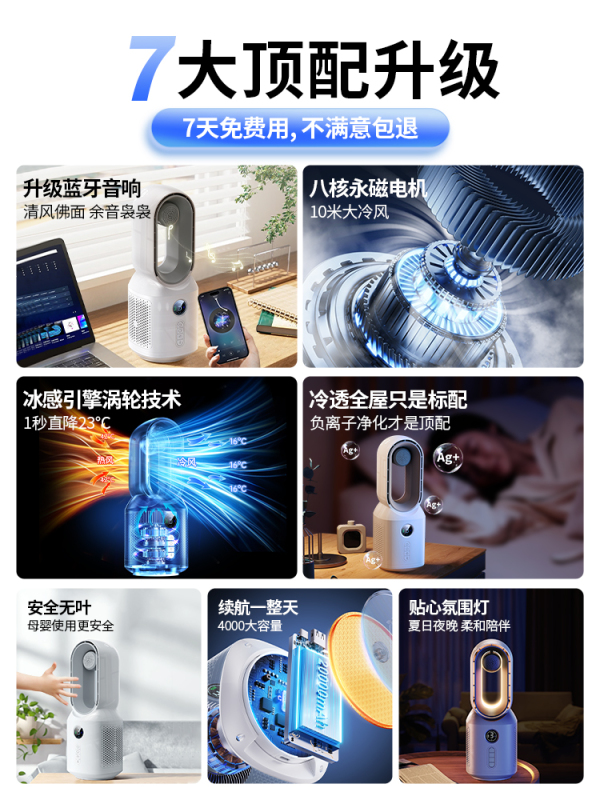 2025 新葉のないファン家庭用冷凍デスクトップ空調ファン小型デスクトップ寝室サイレントシェイキングヘッド電動ファン|undefined