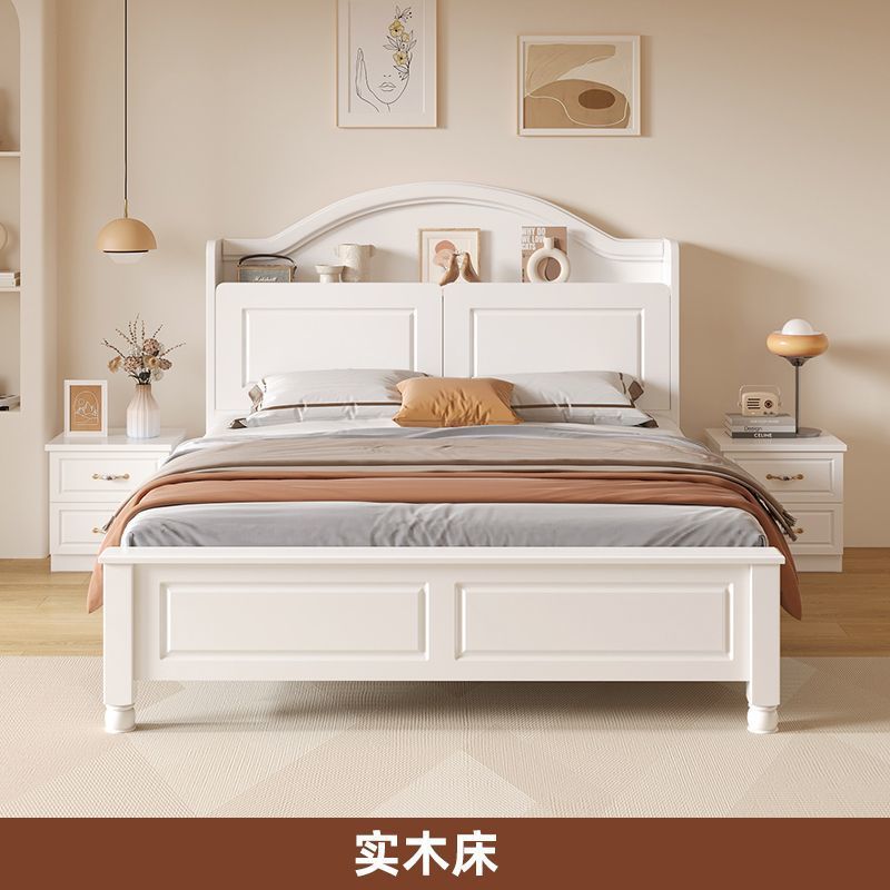 Cama americana de madera maciza 1,5 m Cama doble minimalista moderna 1,8x2m Dormitorio principal Casa de familia 1,2 m Cama individual de madera