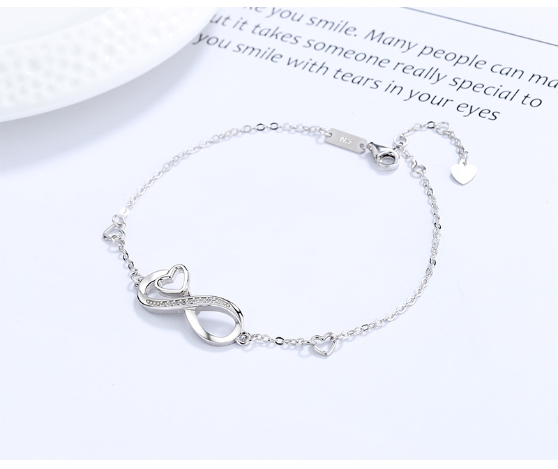 Infinity, Heart Shape Pattern Women's Gender 1 Piece 925 Sterling Silver Infinity Heart Shape Zircon Bracelets