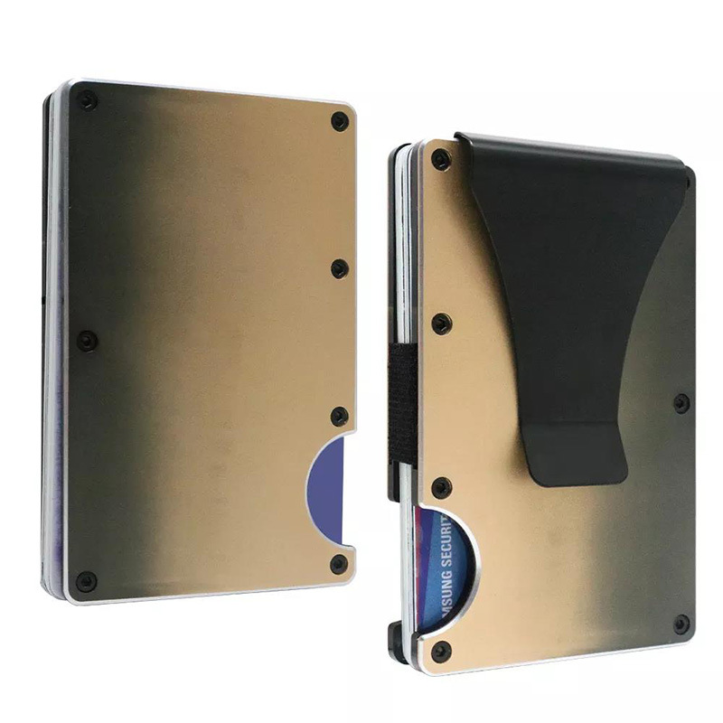 Fábrica en stock Amazon nuevo metal titular de la tarjeta de fibra de carbono cartera RFID antirrobo cepillo tecnología de bloqueo