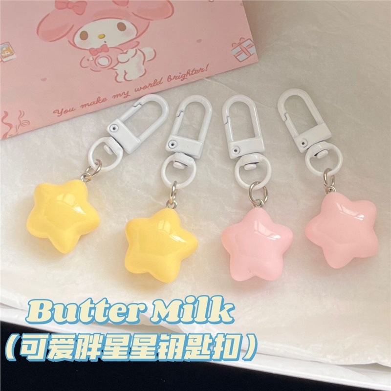 Rosa lechoso amarillo estrella llavero chica corazón suave lindo ins estrella de cinco puntas mochila colgante regalo para novias pareja