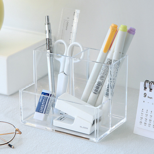 Pen holder student desktop transparent acrylic stationery color lead marker pen makeup brush bucket multi-functional storage for children