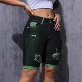 2025新款欧美跨境亚马逊外贸独立站高腰显瘦时尚五分裤牛仔裤女装