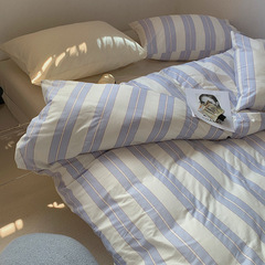 Nordic INS-style pure cotton bed set striped bedspread 100% cotton duvet cover dorm single person three-piece set bed skirt