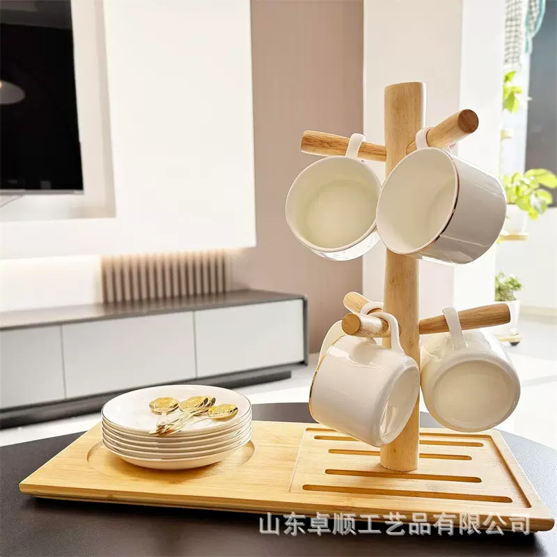 木制杯架厨房台面茶具托盘架碗碟收纳展示架咖啡杯茶托实木杯挂架