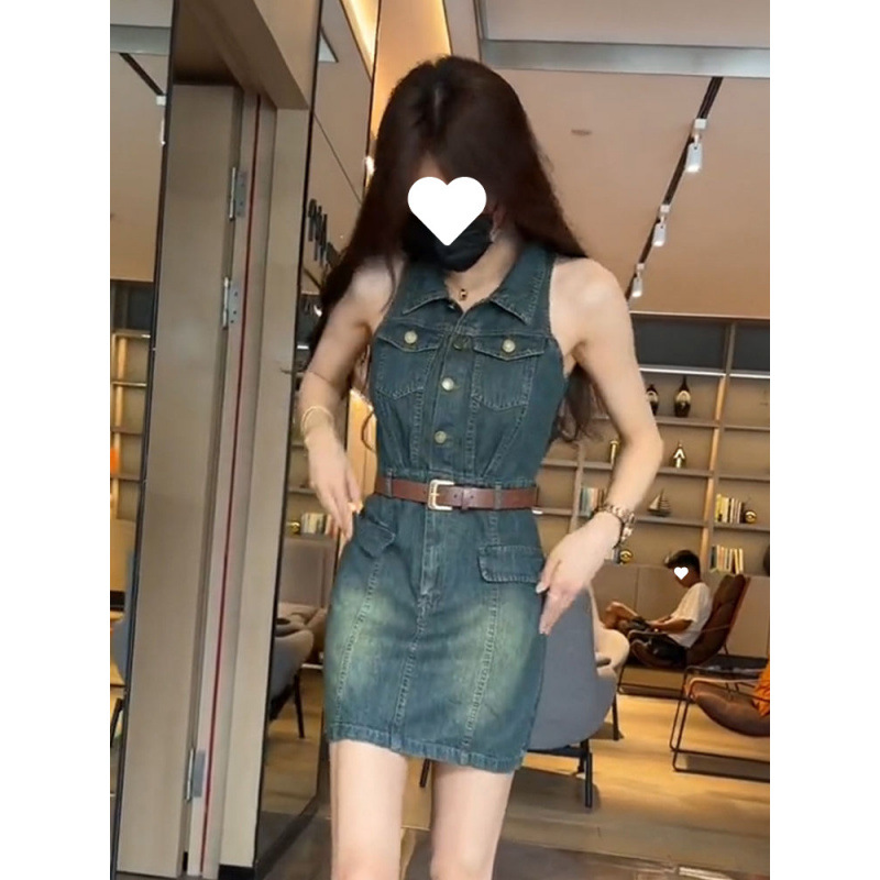 Retro denim summer dress sleevless