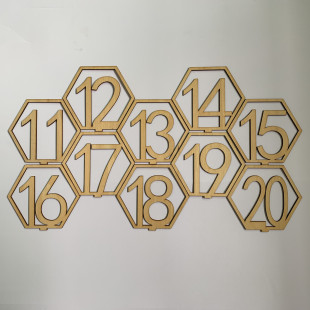Wooden Table Number Plate 1-40 Hexagonal Cut Out Digital Seat Plate Bar Cafe Wedding Tabletop Number Table Plate