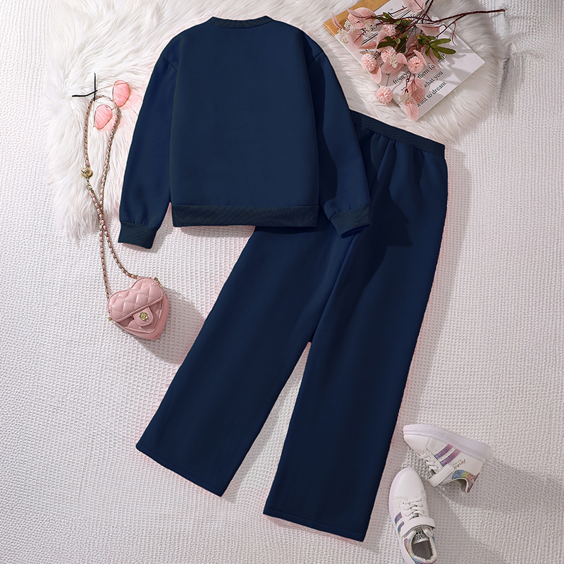 Girls' Heart Shaped Long Sleeved Sweatshirt And Casual Trousers Two Piece Set Medium And Large Sizes For Autumn Winter New Style_voghion.com