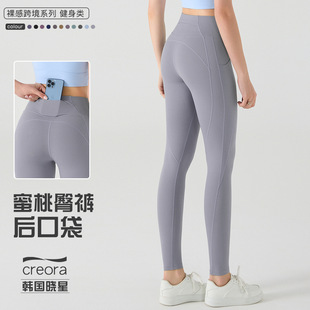 European and American Cross-border Peach Hip Fitness Pants Scrub Naked Summer Sports Tight Pocket High Waist Hip Yoga Pants for Women