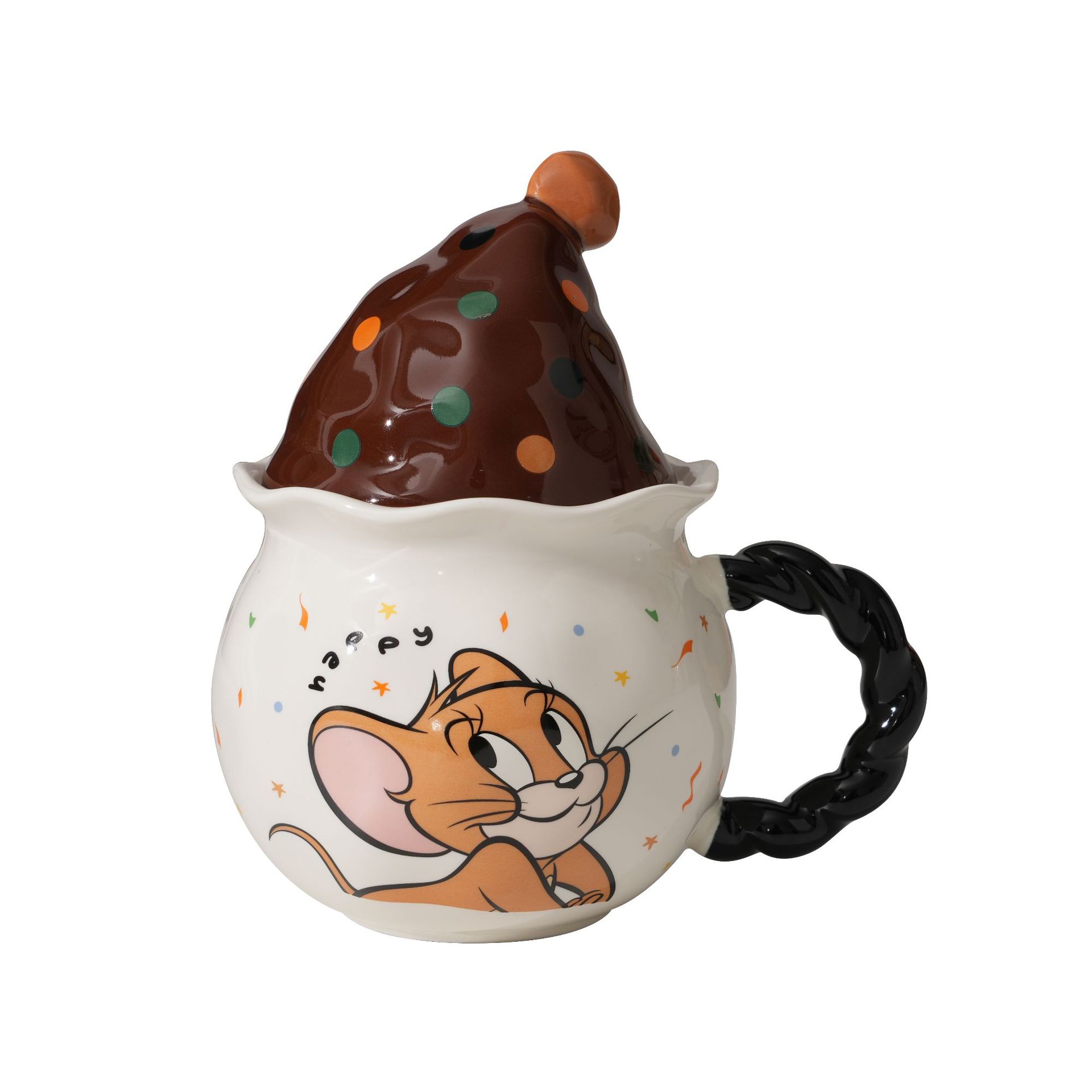 Gato y ratón auténtico regalo de mano de taza de cerámica de agua potable de alta calidad de oficina con tapa