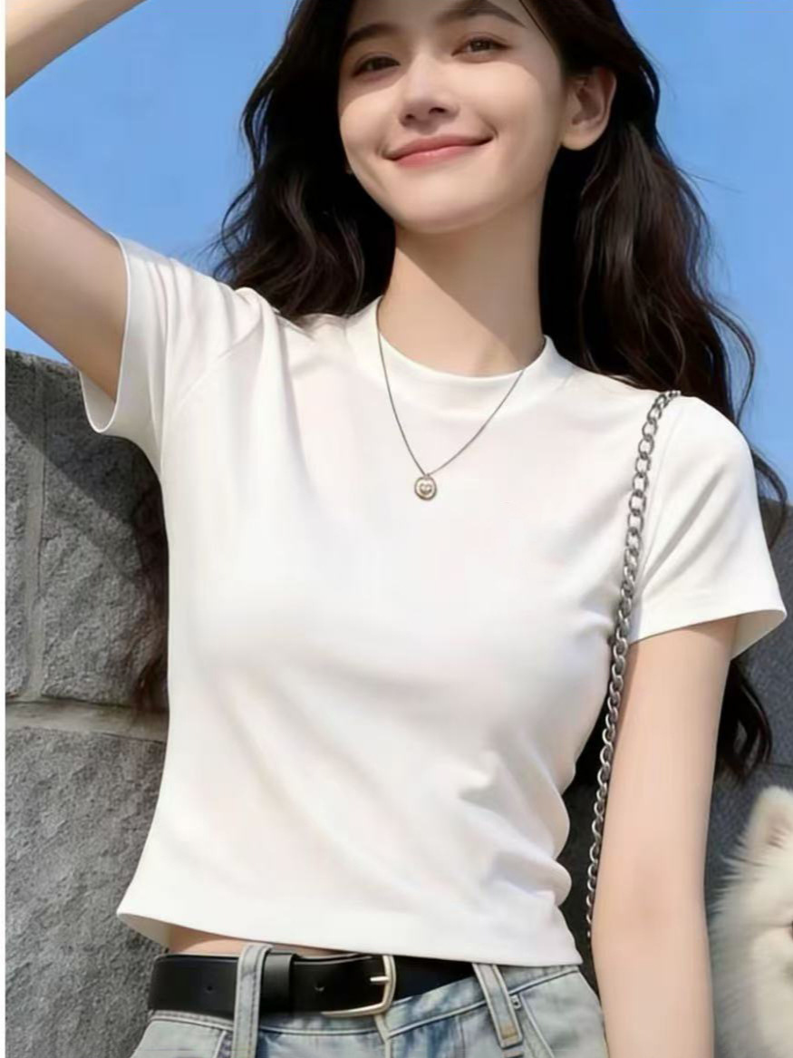 Cotton summer short solid color brand short sleeve T-shirt with a…