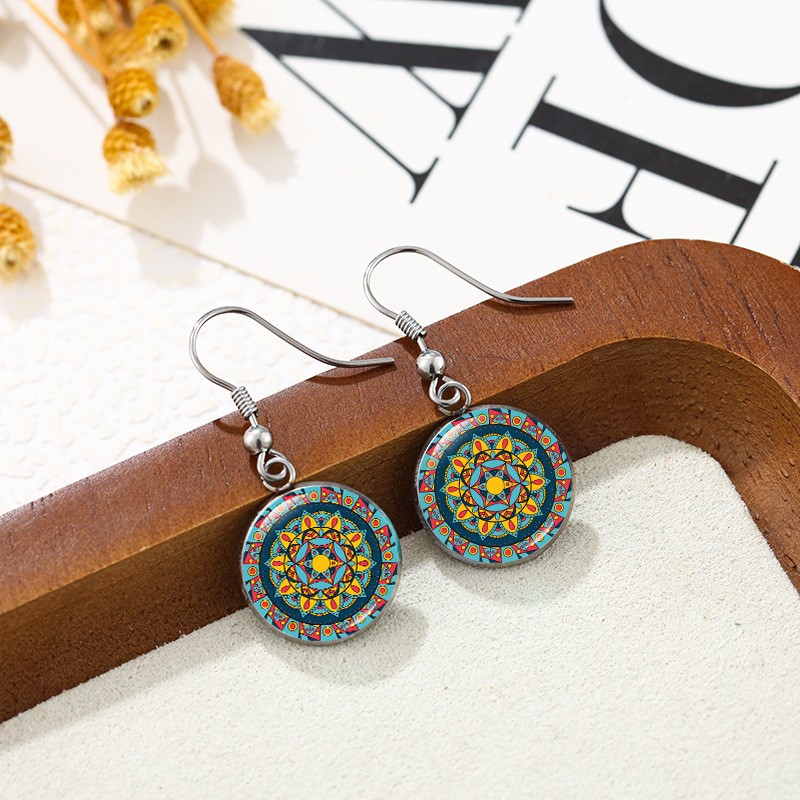 Paz logotipo estampado tiempo pendientes de gemas orejas plata no desvanecer pendientes transfronterizos accesorios ganchos de orejas al por mayor