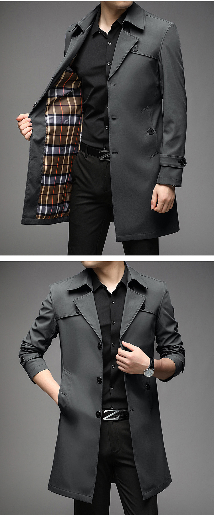 Men's Trench Coat Mid Length Solid Colour Luxury Winter Jacket_voghion.com