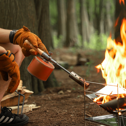Outdoor camping extended flame gun stainless steel spray gun burning pig hair camping straight handle handheld detachable igniter