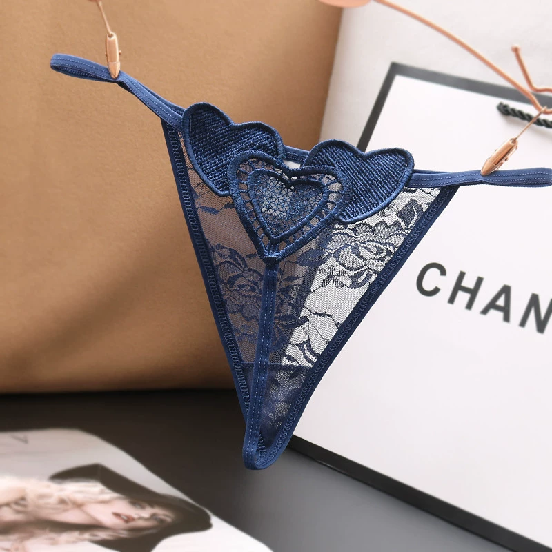 Transparent Lace Thong Panties for Women, Ultra-Thin Heart Cutout, One Size