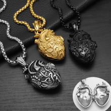 跨境可打开心脏情侣吊坠朋克嘻哈铸造个性创意人体器官钛钢项链