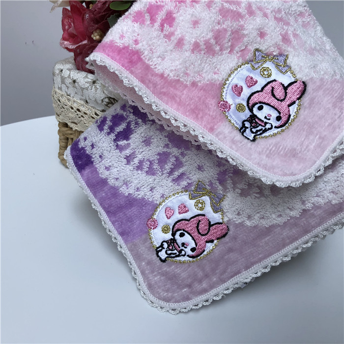 日单纯棉刺绣蝴蝶结k猫角落限量版小熊美乐蒂公主卡通小手帕方巾