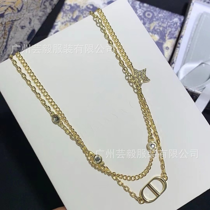 実物写真 Dijia Djia ラベル付き CD スターダイヤモンド二層ネックレス レディース ライト ラグジュアリー 豚鼻 鎖骨チェーン ネックレス|undefined