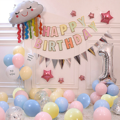 Children's birthday arrangement background wall decoration male and female baby one-year-old scene party aluminum film digital balloon set