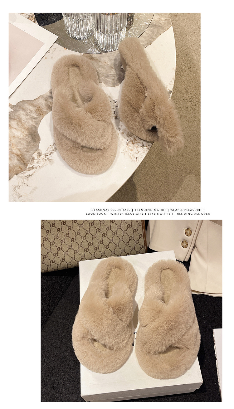 2023 new style fur slippers women's cross home thick bottom outer wear home warm cotton slippers foreign trade plus size wholesale_voghion.com