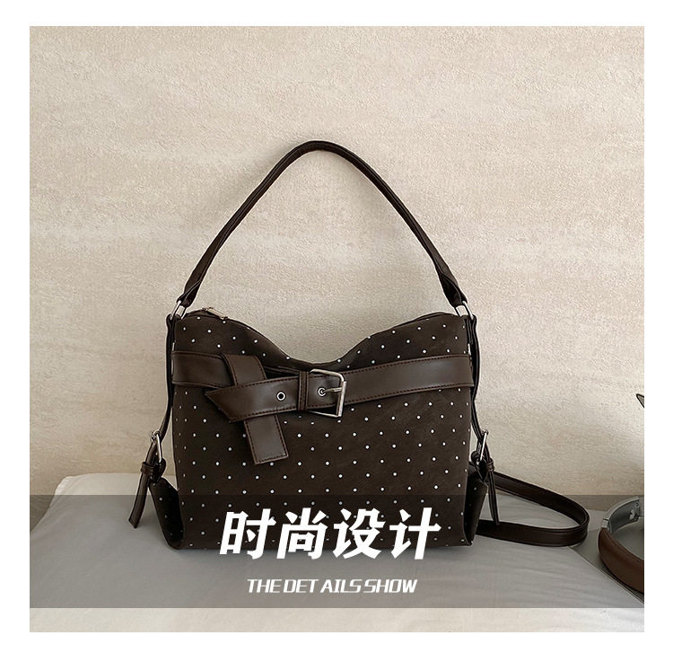 Túi tote nữ họa tiết chấm bi cỡ lớn, túi đeo vai và đeo chéo dung lượng lớn — màu cà phê, màu hồng, màu nâu, đen chi tiết 5