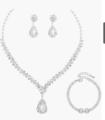 New fashion metal diamond embedded necklace and earrings set, wedding bride jewelry combo set