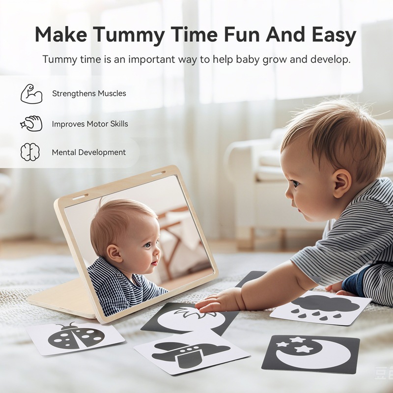 Nuevo estilo transfronterizo Estimulación visual Montessori Espejo plegable Educación temprana para bebés Forma Iluminación cognitiva Juguete cognitivo