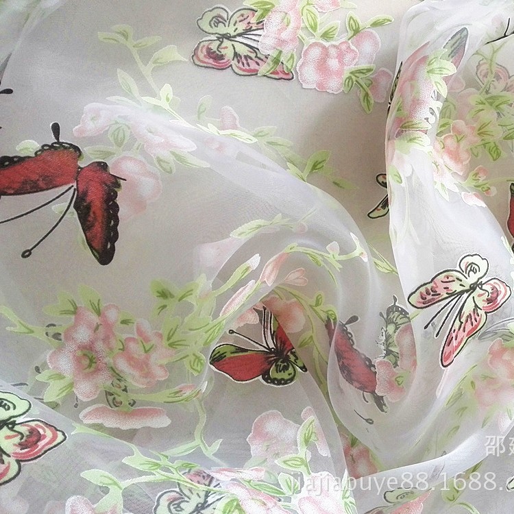 现货幅宽印花烂花面料欧根纱家纺布料色泽鲜艳透明光滑烧花透气