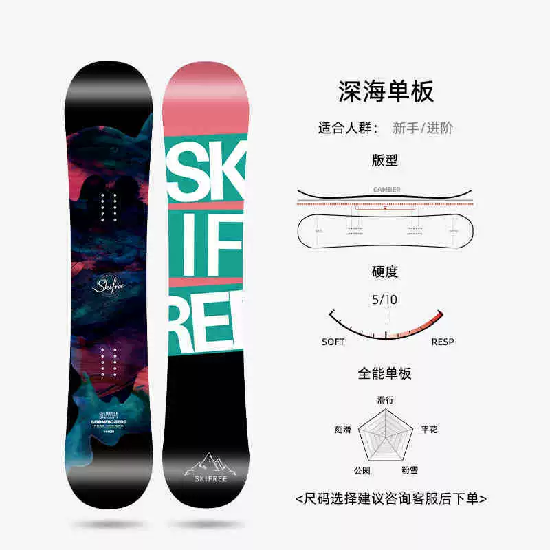 Сноуборд SKIFREE продвинутый всесторонний all-mountain, фристайл/парк, универсальное снаряжение, deep sea mini
