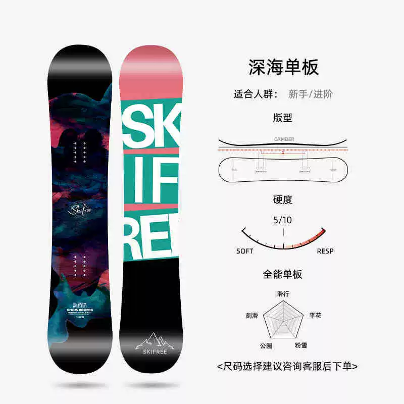Сноуборд SKIFREE продвинутый всесторонний all-mountain, фристайл/парк, универсальное снаряжение, deep sea mini