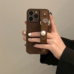 珍珠紐扣腕帶蘋果15ProMax情侶蘋果14PRO/15手機殼適用IP13/14PRO