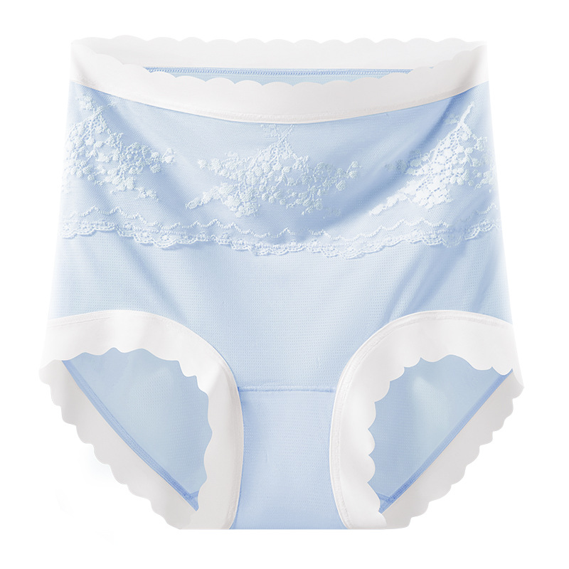 Seda de hielo transpirable, cintura alta, abdomen, diseño, talla grande, seda de hielo, cintura alta, encaje, borde 10A, entrepierna antibacteriana, ropa interior de mujer