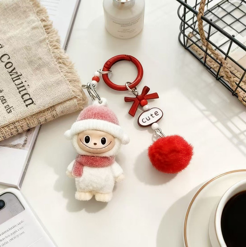 New Christmas Scarf Plush Doll Standing Figure Flocking Couple Car Keychain Pendant Phone Chain