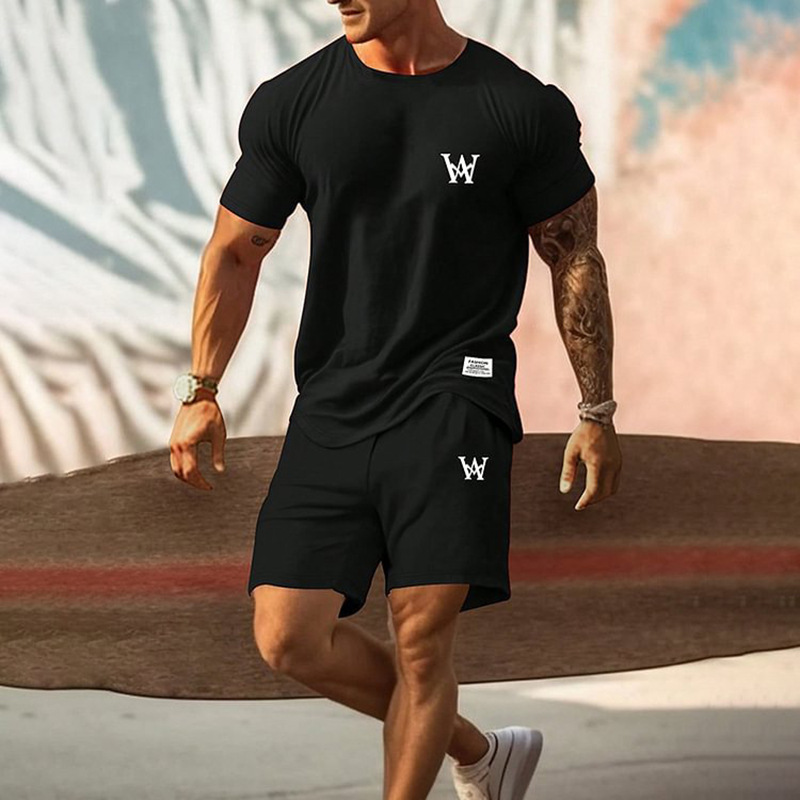 2023 camiseta de moda de verano corriendo fitness cuello redondo manga corta 3D impresión de los hombres de comercio exterior traje de Deportes de calle