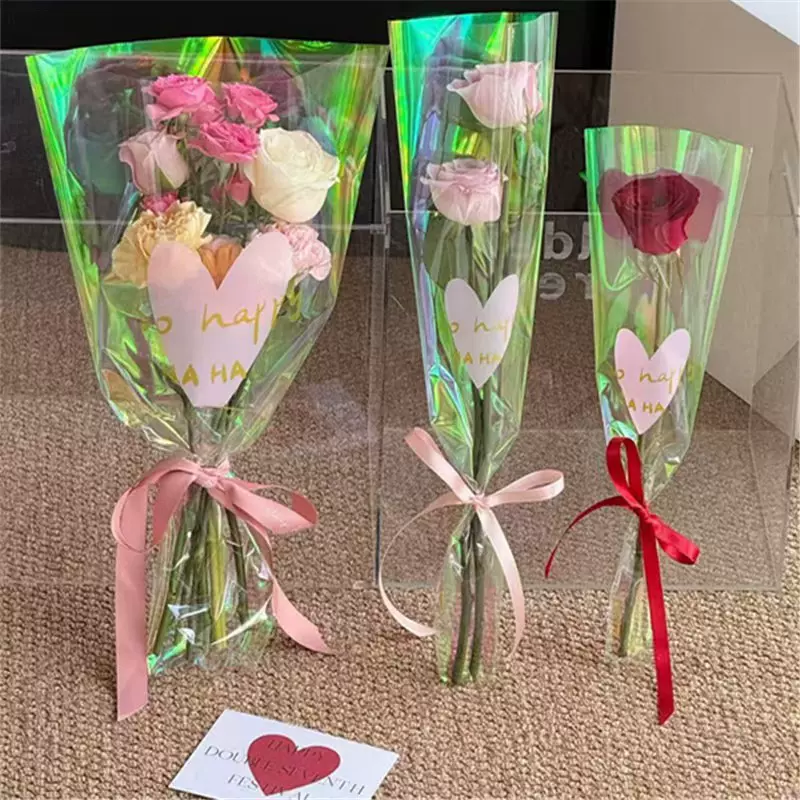 幻彩心愿单支袋鲜花包装纸镭射膜防水幻彩多支袋diy手工包装材料