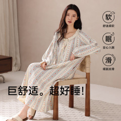 纯棉女士睡裙春秋季长袖中长裙2025新款可爱睡衣连衣裙宽松家居服