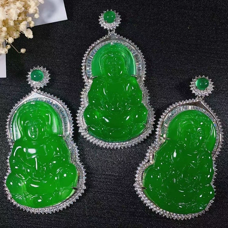 Подвеска из органического нефрита, изумруд, Tieguanyin (чайный нефрит), серебро 925, образец