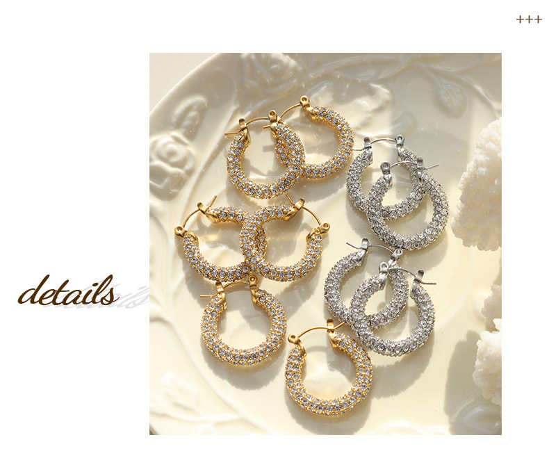 Retro Round Titanium Steel Earrings Plating Rhinestones Stainless Steel Earrings 1 Pair