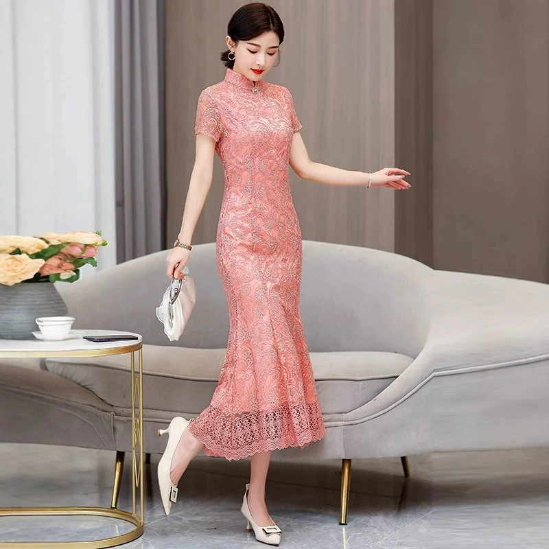 Свадебное банкетное платье для молодой матери, свадебное платье, благородное летнее платье в стиле ретро, ​​элегантное платье-чонсам для свекрови для женщин