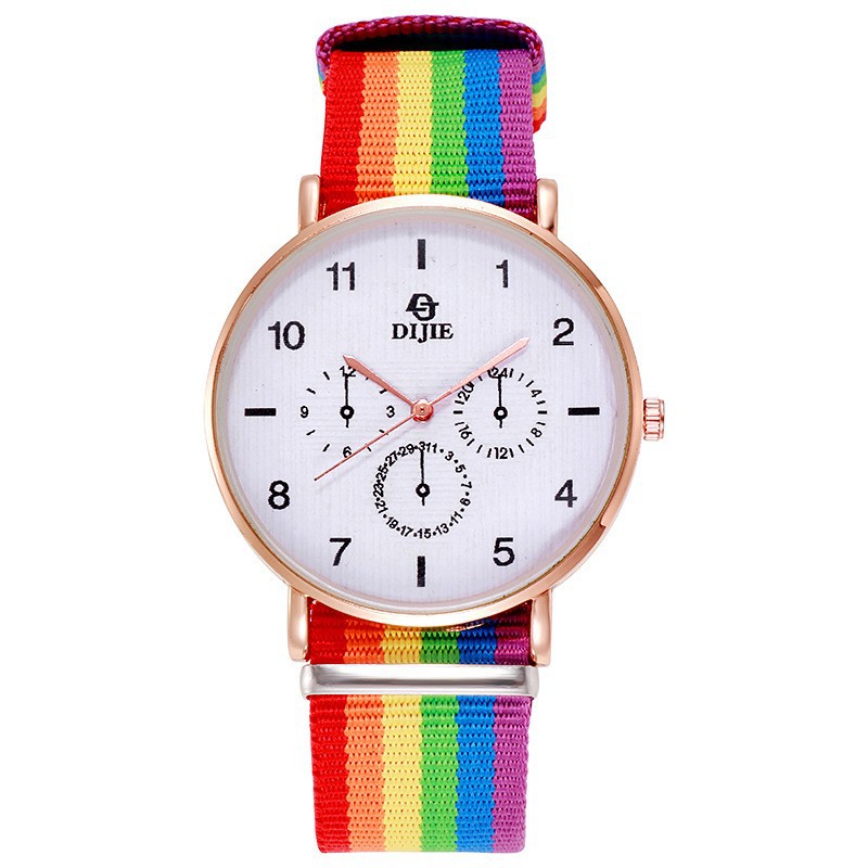 Reloj de arcoíris estilo INS – simple, casual, pequeño/fresco, versátil, estilo coreano/académico