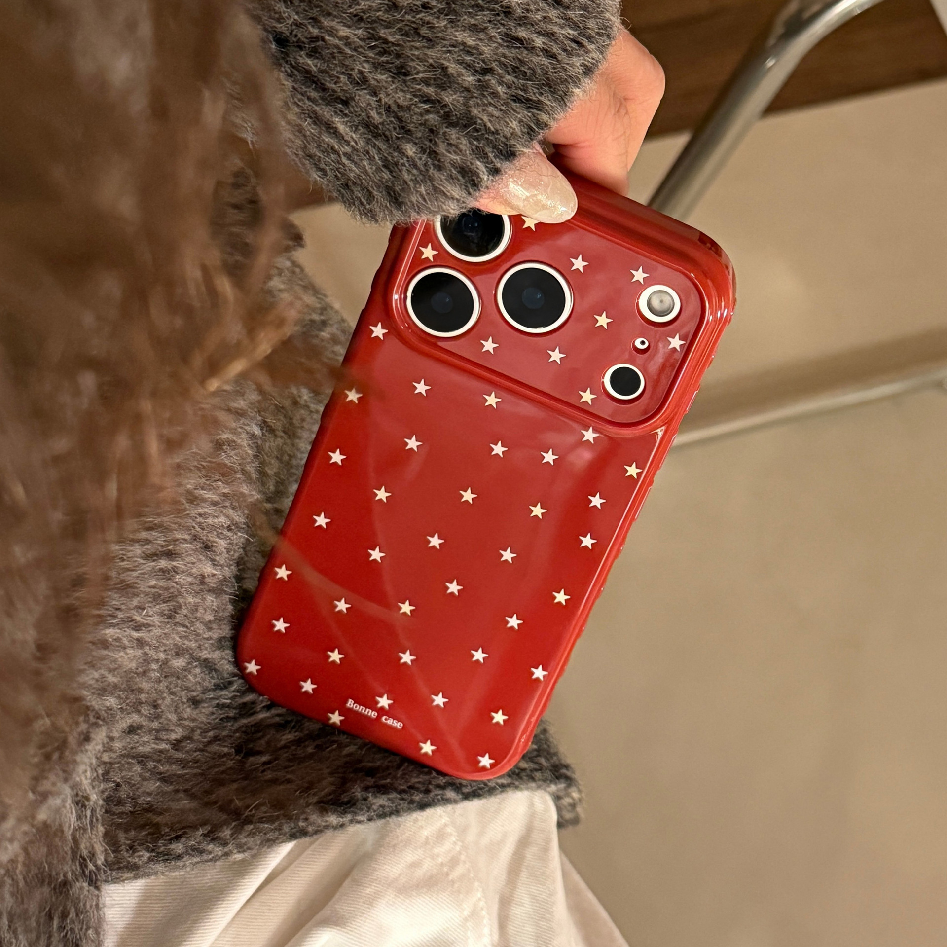 Protective Phone Case For Iphone Burgundy Star Pattern Design_voghion.com