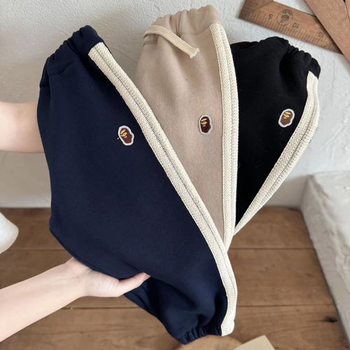 Children's composite one-piece plush pants, winter new unisex baby cartoon casual solid color sport pants