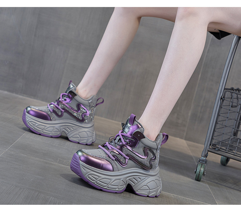 Giày sneaker nữ đế dày tăng chiều cao 9cm phong cách hot trend 2026 — Lớp lót đơn màu tím M2695, M2695- 1m màu cộng với nhung, Lớp lót đơn màu M 2695m, M2695-1 nâu cộng với nhung chi tiết 12