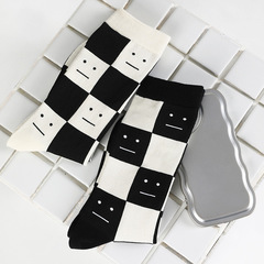 2023襪子女 黑白臉系列北歐扛把子潮襪寶藏小眾中筒提花棉襪均碼