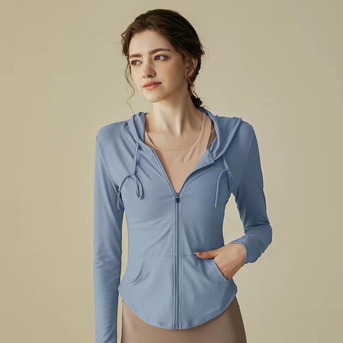 Lulu sport yoga jacket for women, hooded, long-sleeved, morning running, fitness top, quick-drying, breathable, slim-fitting yoga attire