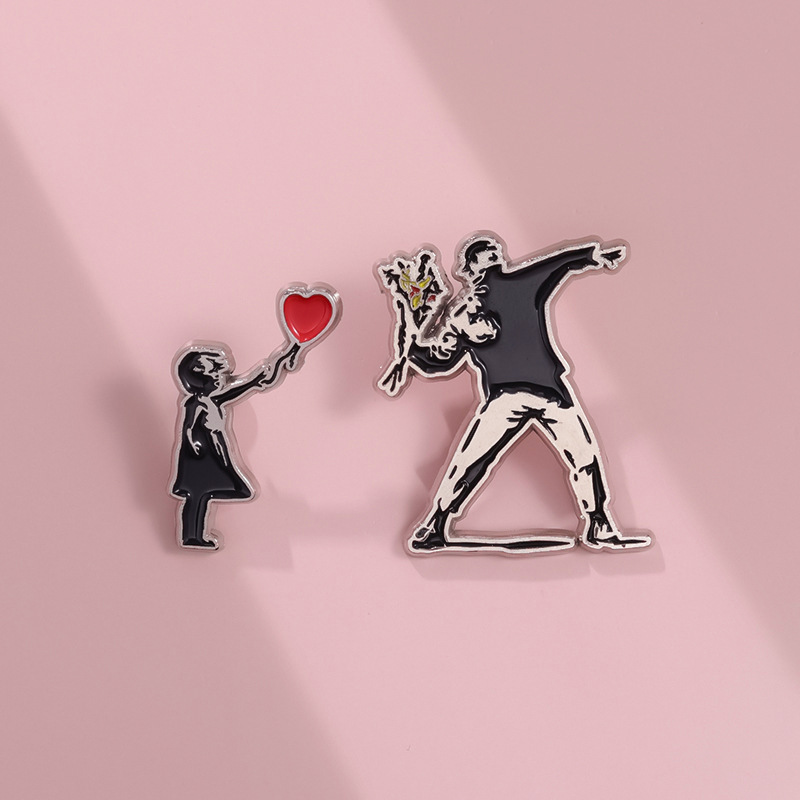 Cross-border European and American Retro Band Surrounding Cartoon Love Characters Alloy Brooch Clothing Accessories Badge Gift